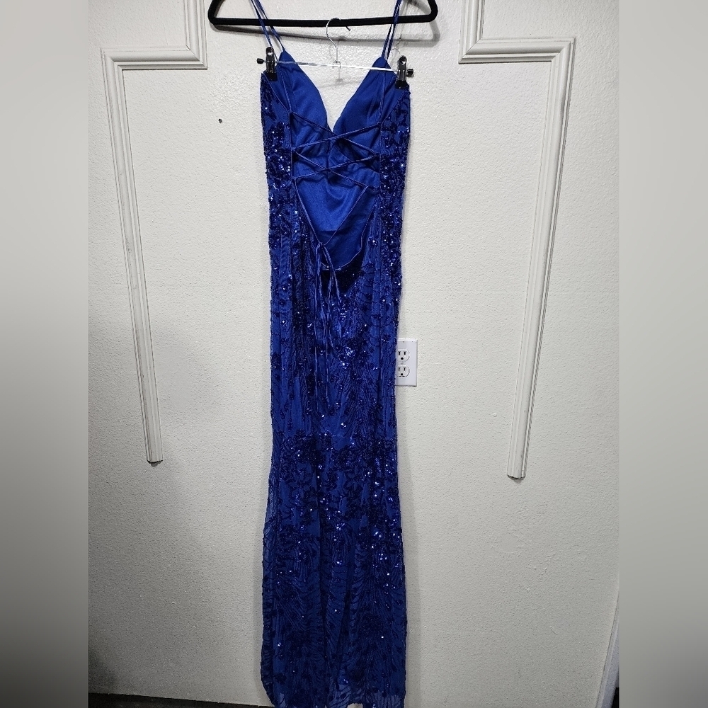 Lulus Photo Finish Royal Blue Sequin Lace-Up Maxi Dress Wedding Party Prom - Picture 10 of 11